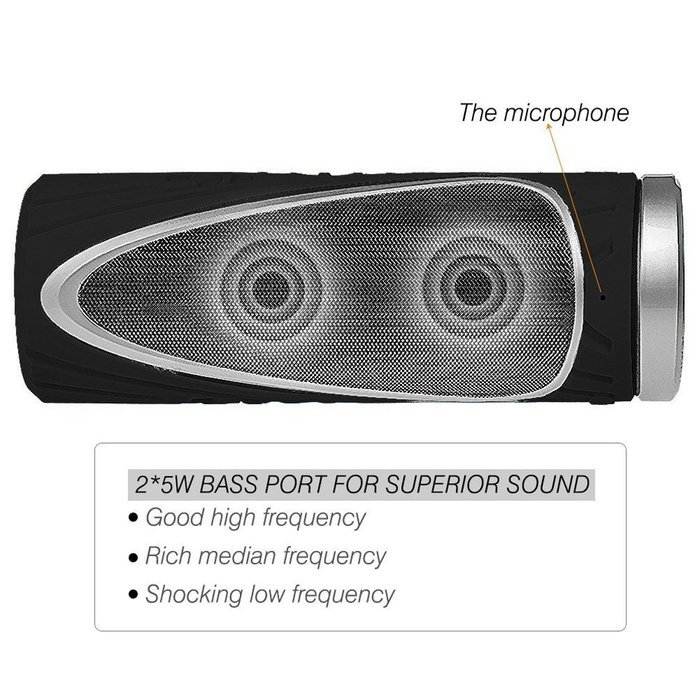 Blue ear&reg; W5 Power Bank Bluetooth Speaker IPX5 Waterproof 5W+5W Stereo Speaker (Black) N3