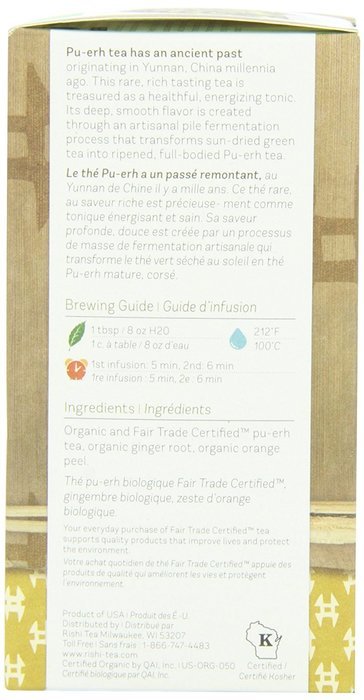 Rishi Tea Organic Pu-erh Ginger Loose Tea, 3 OZ (85g) box N4