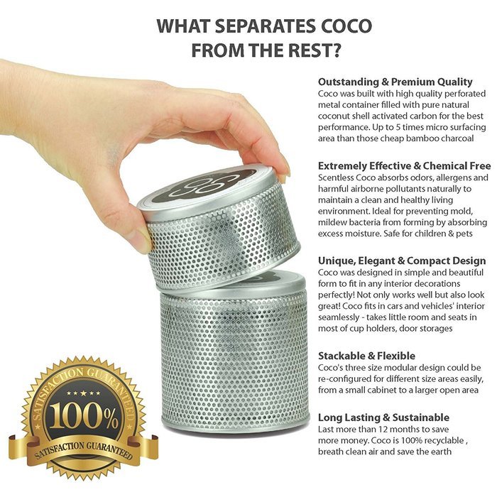 Coco Natural Air Freshener Max Naturally Absorbs Odors, Allergens & Harmful Pollutants for Home, Car, Sports Bag... N16