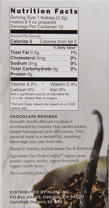 Numi Organic Indulgent Tea, Chocolate Rooibos, Caffeine Free Herbal Teasan, 12 Count Tea Bags (Pack of 3) N29