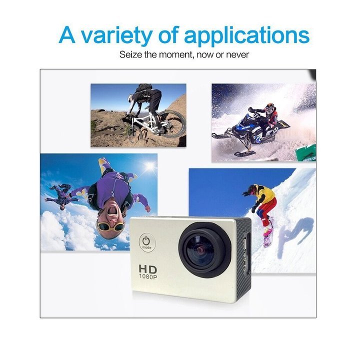 Mira-Tech Waterproof Action Camera 12MP 1080P HD with 2 Batteries and Free Accessories Kit (Silver) N6