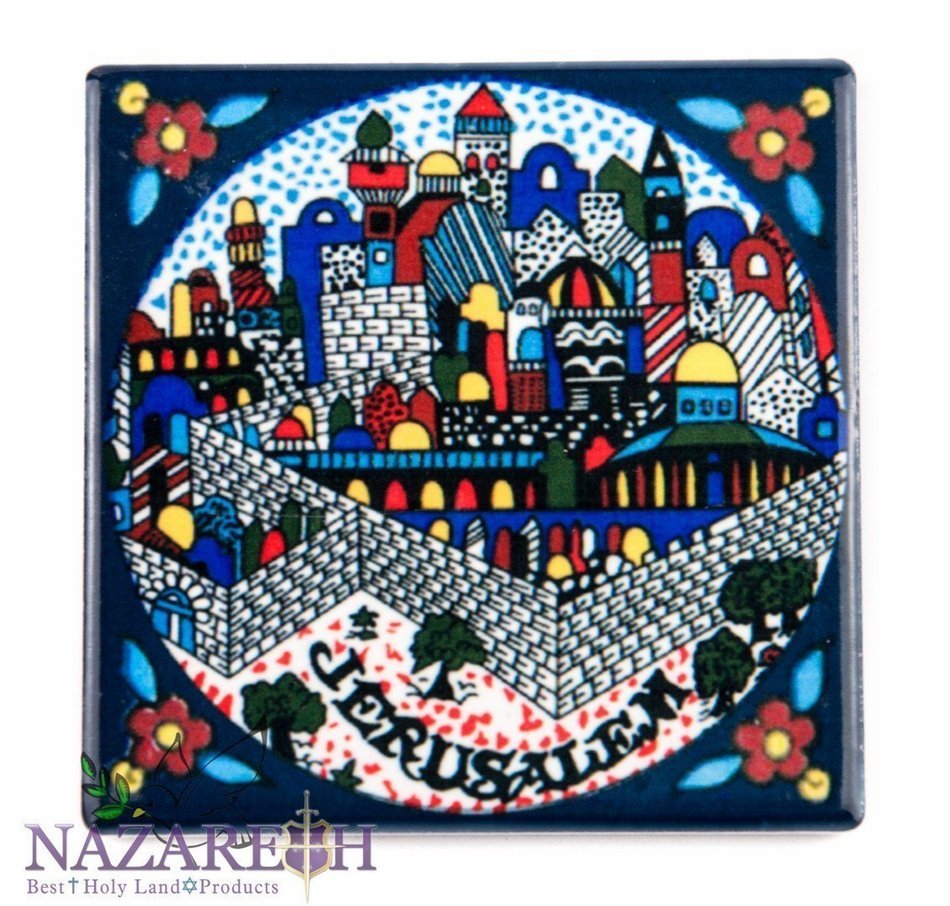 Holy Land Souvenir Jerusalem Town Ceramic Fridge Magnet 3"