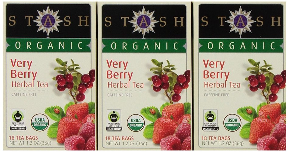 Stash Tea Organic Very Berry Herbal Tea, 18 Count Tea Bags in Foil (Pack of 6) N2