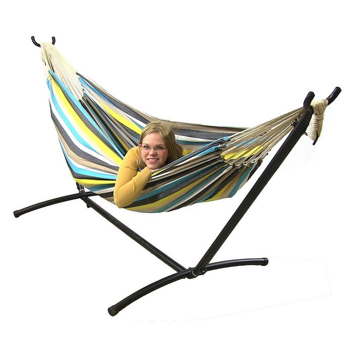 Sunnydaze Premium 100 % Natural Tightly Woven Cotton Double Brazilian Hammock and Stand Set, Ocean View, 400 Pound... N25
