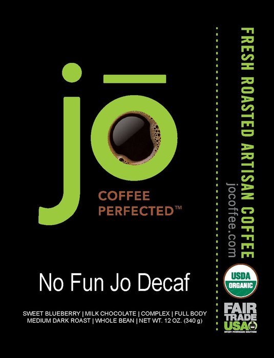 NO FUN JO DECAF: 12 oz, Organic Decaf Coffee, Swiss Water Process, Fair Trade Certified, Medium Dark Roast, Whole... N3