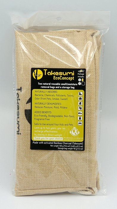 TAKESUMI EcoConcept - Set of Bamboo Charcoal Shoe Deodorizer Bags and Storage Bag for 6-8 pcs - Natural shoes... N3