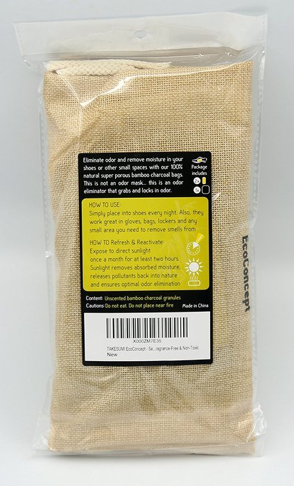 TAKESUMI EcoConcept - Set of Bamboo Charcoal Shoe Deodorizer Bags and Storage Bag for 6-8 pcs - Natural shoes... N4