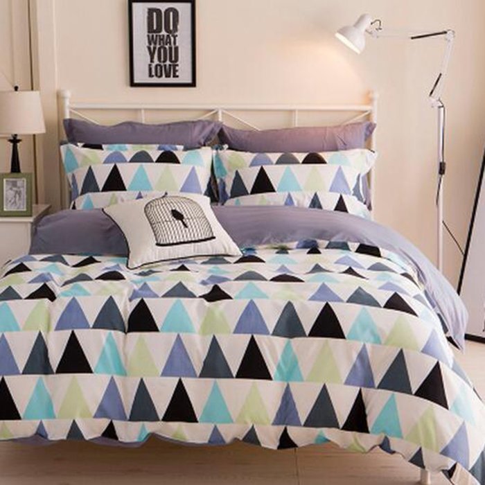 Yaheeda 4 Pcs Duvet Cover Quilt Cover Bedding Set bed Sheet Set,Blue Grid,1.8m/6ft N9