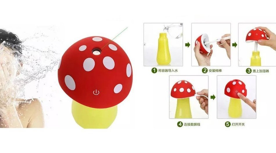 "Aiqite" Mushroom Lamp Humidifier with Touch Sensor Switch (Pink LT-LAMP-02)