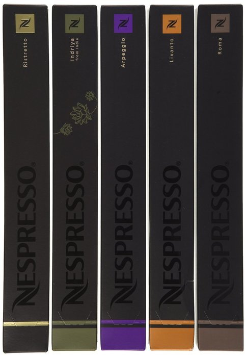 50 Nespresso Capsules: 10 Indriya, 10 Ristretto, 10 Roma, 10 Arpeggio, 10 Livanto