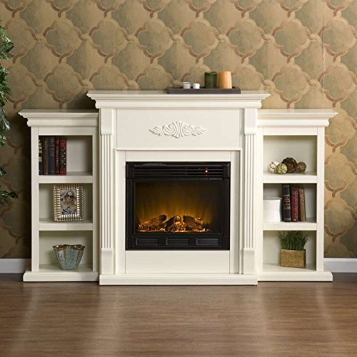 Dorothy Ivory Electric Fireplace w/ Bookcases Media Tv Stand Remote N5