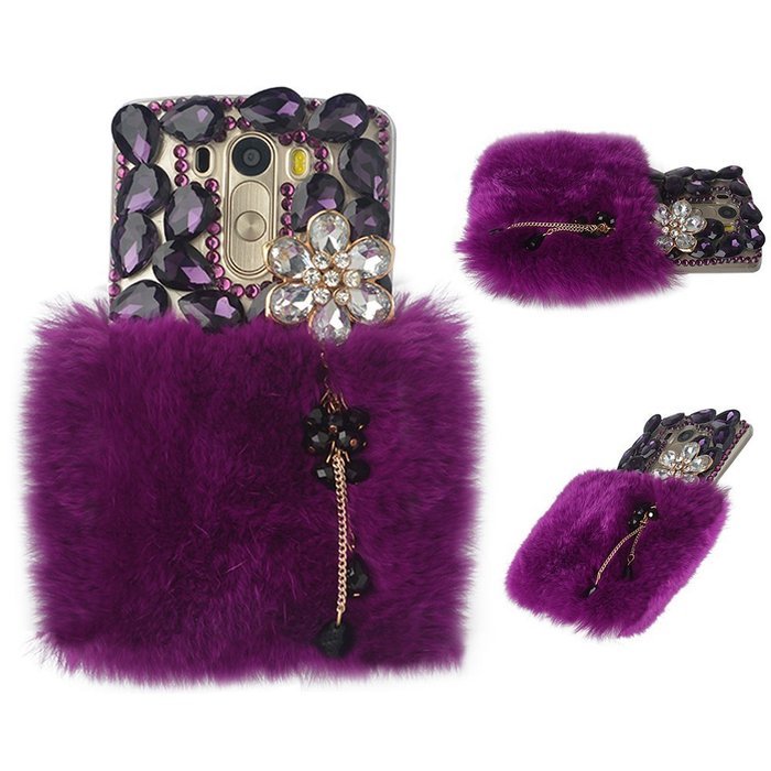 Spritech(TM) Bling Phone Case For LG G3 mini,3D Handmade Purple Crystal Silver Flower Pendant Accessary Design... N46