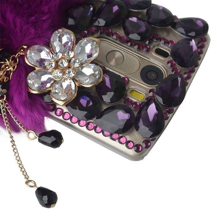 Spritech(TM) Bling Phone Case For LG G3 mini,3D Handmade Purple Crystal Silver Flower Pendant Accessary Design... N48