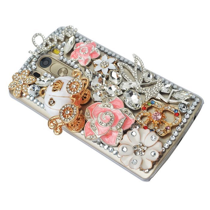 Spritech(TM) Bling Phone Case For LG G3 mini,3D Handmade Purple Crystal Silver Flower Pendant Accessary Design... N53