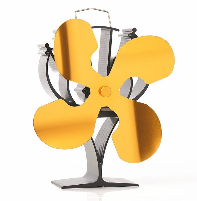 New designed 4 Blades Heat Powered Stove Fan for Wood / Log Burner/Fireplace - Eco Friendly(Gold)
