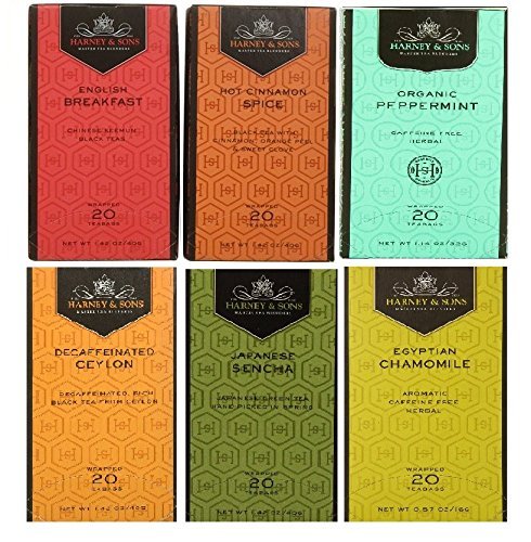 Harney & Sons Variety Pack Premium Tea Bags, 6 Flavors, 20 Tea Bags Each, (Egyptian Chamomile, English Breakfast...