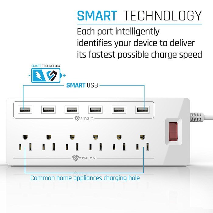Stalion Surge Protector Power Strip Socket 900 Joule with 6-USB Charging Ports & 6-Outlets Universal for Home... N9