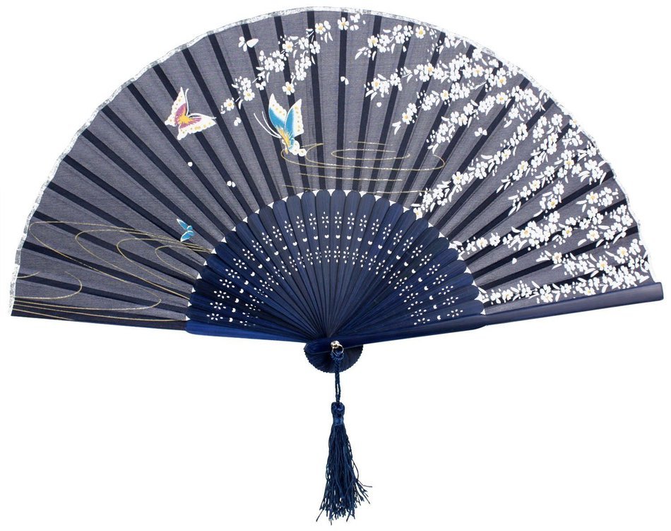 BIGOCT 265B Japanese Handheld Butterfly Silk Handheld Folding Fan, Light Blue, One Size N5