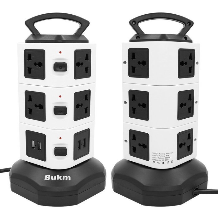 Surge Protectors USB, Bukm Smart Power Strip Tower, 4-Port USB Travel Charger Charging Station 10-Outlet Surge...