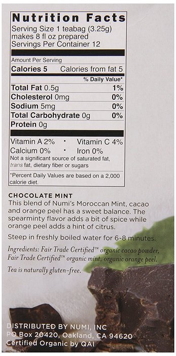 Numi Organic Indulgent Tea, Chocolate Rooibos, Caffeine Free Herbal Teasan, 12 Count Tea Bags (Pack of 3) N40