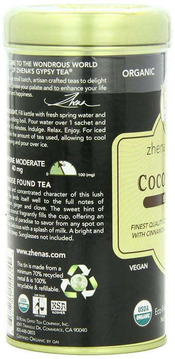 Zhena's Gypsy Tea, Coconut Chai, 22 Count Black Tea Sachets N4