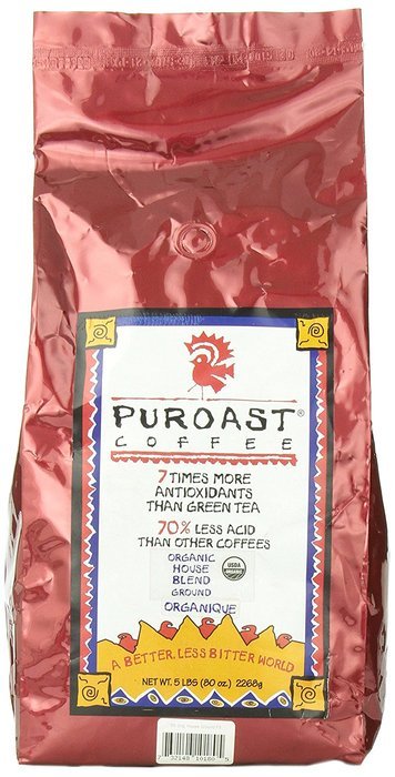 Puroast Low Acid Coffee Organic House Blend Whole Bean, 12 oz. Bag (Pack of 2) N3