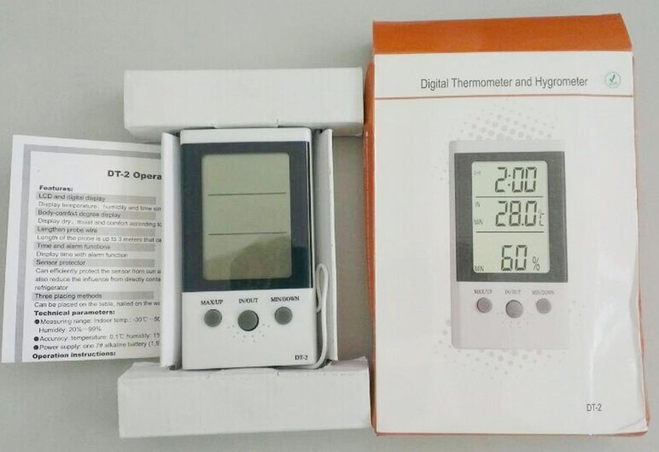 Grand Index Digital Thermometer and Humidity Meter Dt-2 with LCD Display,have Clock/temperature/humidity Function N2