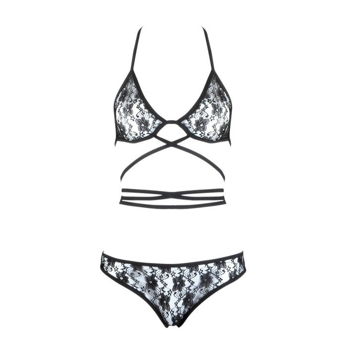 KeyZone Bind Comfortable Breathable Design Style Swimsuit Suit Sexy Black Lace Up Bikini Set Bra L-US S