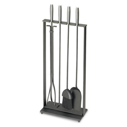 5 Pc Contemporary Fireplace Set w Brushed Steel Finish Handles