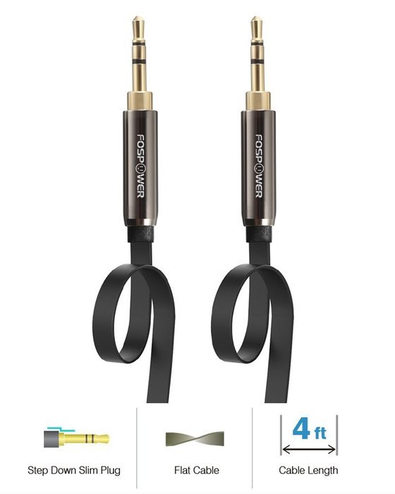 FosPower [4ft] 3.5mm Male to 3.5mm Male [AUX] Stereo Audio Cable - 24K Gold Plated Flat Tangle-Free Auxiliary... N6