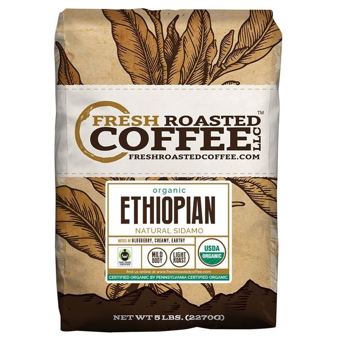 Organic Ethiopian Natural Sidamo Fair Trade Coffee, Whole Bean, Fresh ...