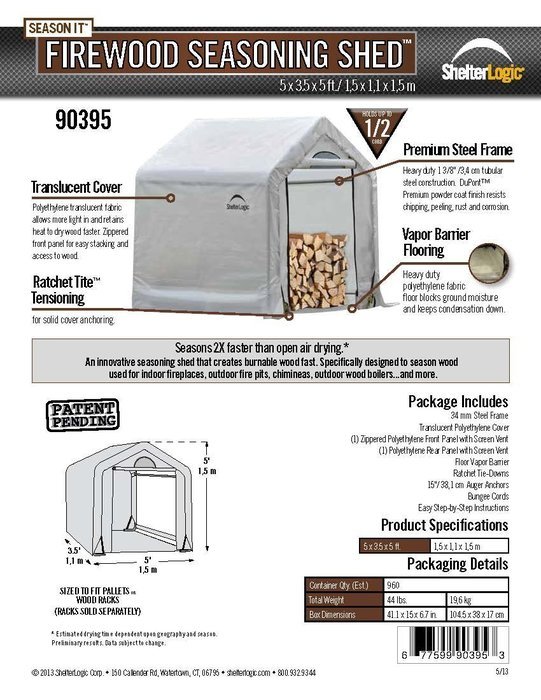 ShelterLogic 90397 5.5-Ounce Seasoning Shed with Clear PE Cover, 10 by 20 by 8-Feet N8