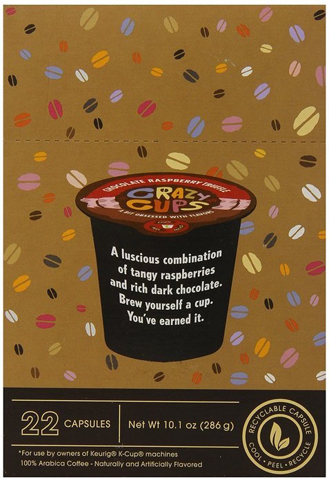 Crazy Cups Chocolate Raspberry Truffle Flavored Coffee, Single Serve cups for the K Cup Keurig brewer, 22 Count