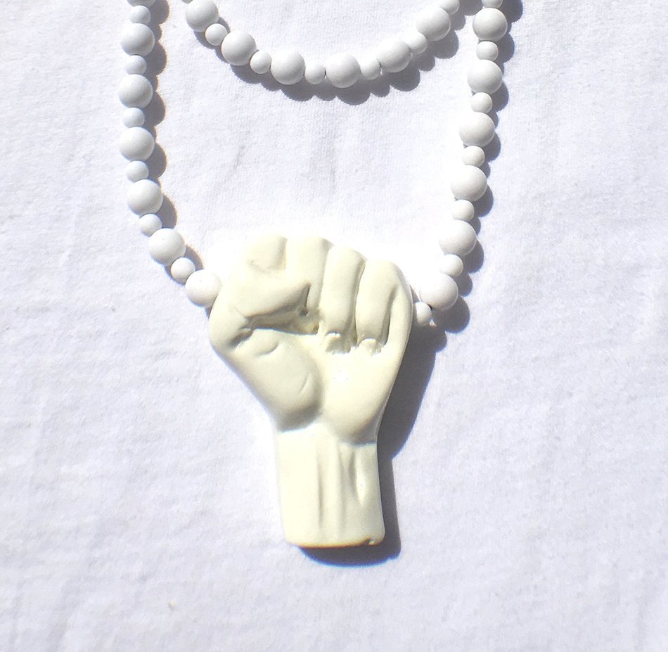 Power To all The PEOPLE power fist pendant Hand made resin White beads / off white pendant LGBT