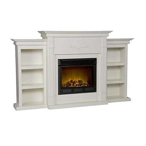Dorothy Ivory Electric Fireplace w/ Bookcases Media Tv Stand Remote N7