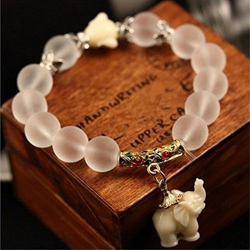 Fashion Natural Crystal Stone Beaded Bracelet Elephant Charm Chain Jewelry Gift