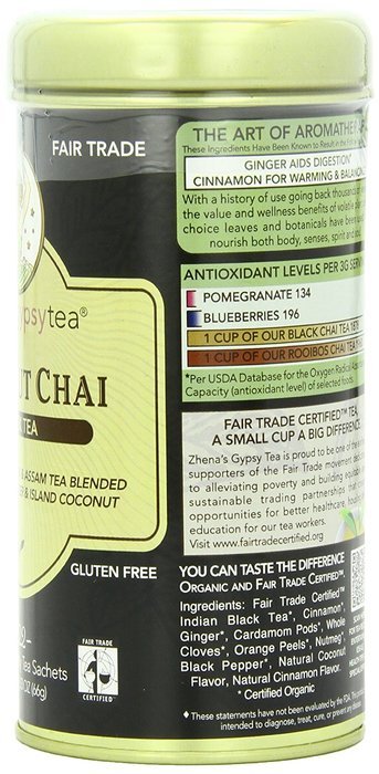 Zhena's Gypsy Tea, Coconut Chai, 22 Count Black Tea Sachets N9