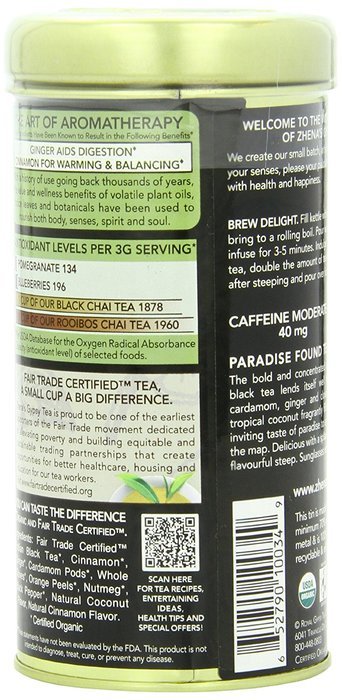 Zhena's Gypsy Tea, Coconut Chai, 22 Count Black Tea Sachets N10