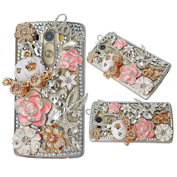 Spritech(TM) Bling Phone Case For LG G3 mini,3D Handmade Purple Crystal Silver Flower Pendant Accessary Design... N70