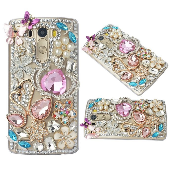 Spritech(TM) Bling Phone Case For LG G3 mini,3D Handmade Purple Crystal Silver Flower Pendant Accessary Design... N75