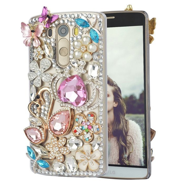 Spritech(TM) Bling Phone Case For LG G3 mini,3D Handmade Purple Crystal Silver Flower Pendant Accessary Design... N76