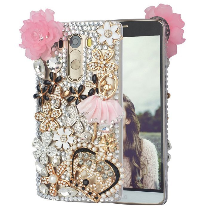Spritech(TM) Bling Phone Case For LG G3 mini,3D Handmade Purple Crystal Silver Flower Pendant Accessary Design... N78