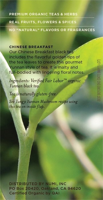 Numi Organic Tea Chinese Breakfast, Full Leaf Black Tea, 18 Count Tea Bags (Pack of 3) N3