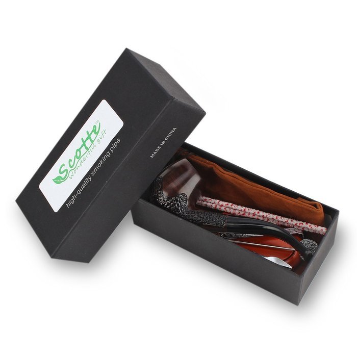 Scotte(TM) Handcraft ebony tobacco pipe Carve patterns filter smoking pipe with several accessories N4