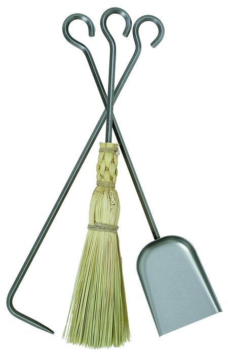 Enclume 3 Piece Country Home Fireplace Tool Set with Stand, Hammered Steel