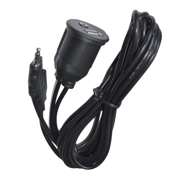 VIMVIP&reg; USB & 3.5mm AUX Extension Flush Mount 2 Meter Audio Cable , 1/8 AUX Car Bike Boat Motercycle Lead N2