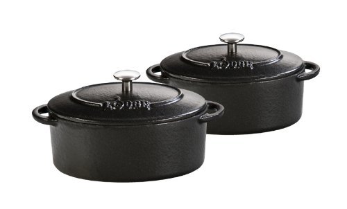 Lodge ECMCO11, Enamel Mini Oval Cocotte - Black - Set of 2