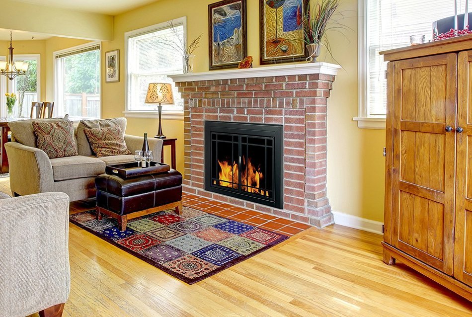 Pleasant Hearth EA-5012 Easton Fireplace Glass Door, Midnight Black, Large