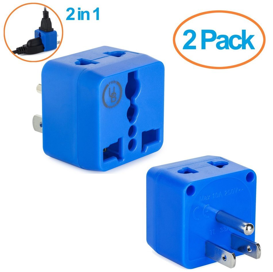 Yubi Power 2 in 1 Universal Travel Adapter with 2 Universal Outlets - Built in Surge Protector - 3 Pack - Black... N6