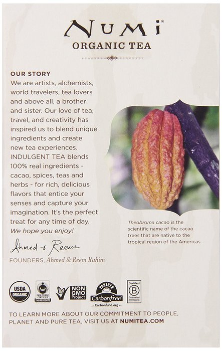 Numi Organic Indulgent Tea, Chocolate Rooibos, Caffeine Free Herbal Teasan, 12 Count Tea Bags (Pack of 3) N58